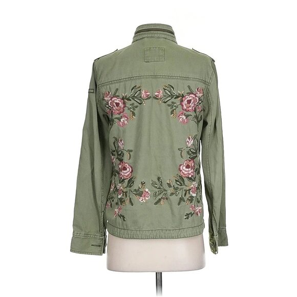 Vtg Y2K Abercrombie Floral Embroidered Green Utility Jacket | Military Boho Twee - Picture 2 of 14